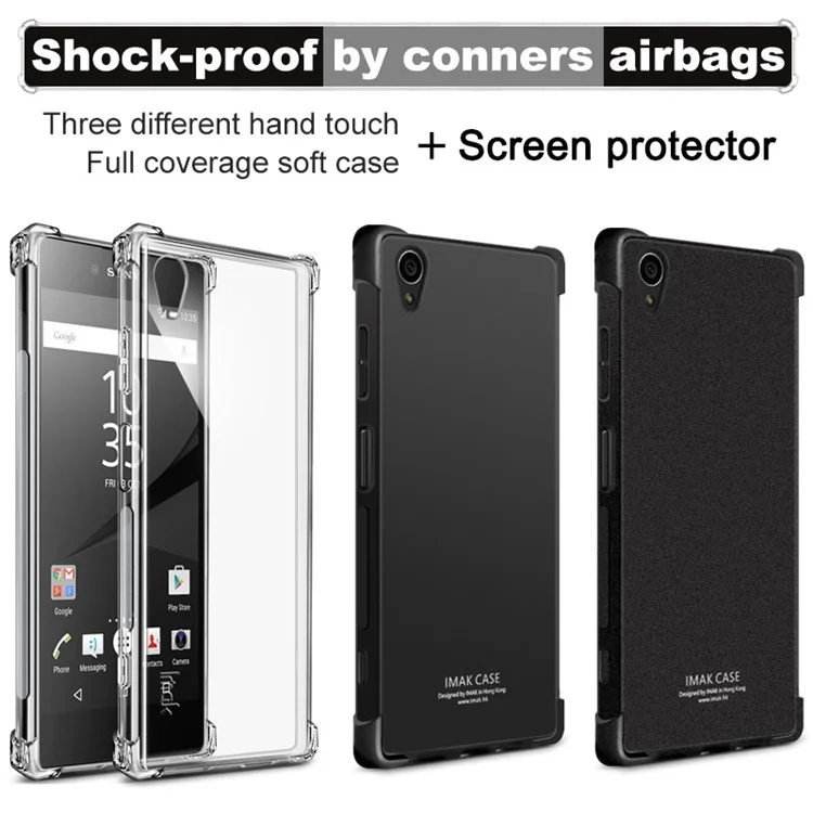 IMAK Sony Xperia XA1 Plus Smooth Feel Anti-drop Soft TPU Case + Explosion-proof Screen Film - Metal Black