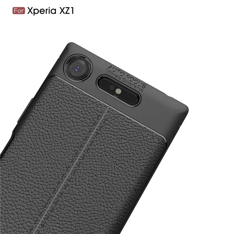 Litchi Skin PU Leather Coated TPU Phone Case for Sony Xperia XZ1 - Black