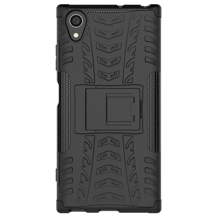 For Sony Xperia XA1 Plus Kickstand PC TPU Hybrid Phone Casing Cool Tyre Pattern - Black