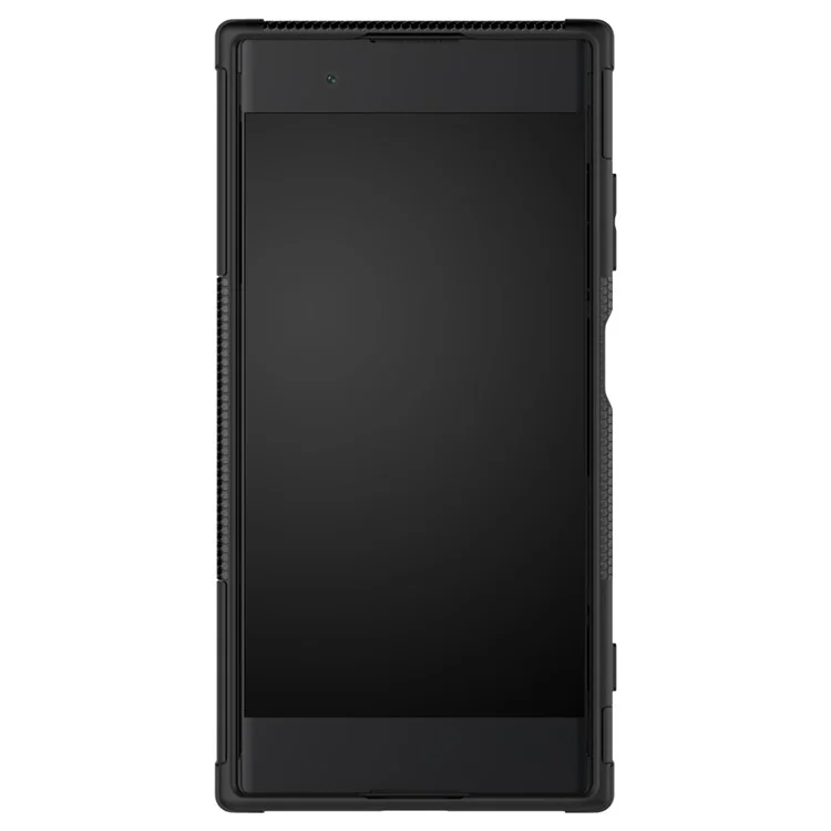 For Sony Xperia XA1 Plus Kickstand PC TPU Hybrid Phone Casing Cool Tyre Pattern - Black