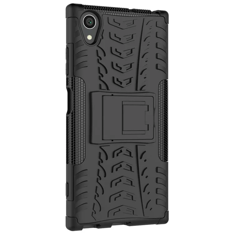 For Sony Xperia XA1 Plus Kickstand PC TPU Hybrid Phone Casing Cool Tyre Pattern - Black