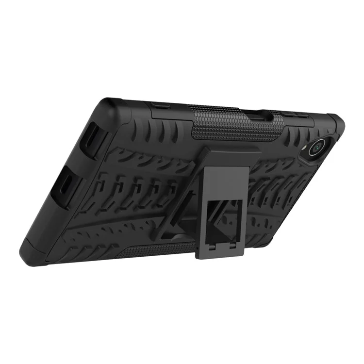 For Sony Xperia XA1 Plus Kickstand PC TPU Hybrid Phone Casing Cool Tyre Pattern - Black