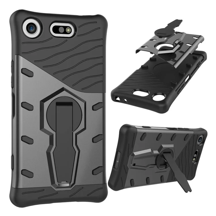Soft TPU + Plastic Combo Detachable Phone Casing with 360-degree Rotary Kickstand for Sony Xperia XZ1 Compact - Grey