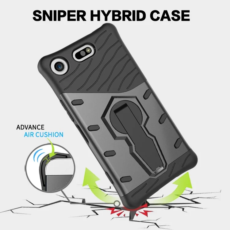Soft TPU + Plastic Combo Detachable Phone Casing with 360-degree Rotary Kickstand for Sony Xperia XZ1 Compact - Grey