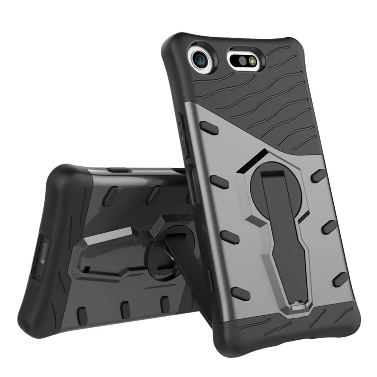 Soft TPU + Plastic Combo Detachable Phone Casing with 360-degree Rotary Kickstand for Sony Xperia XZ1 Compact - Grey