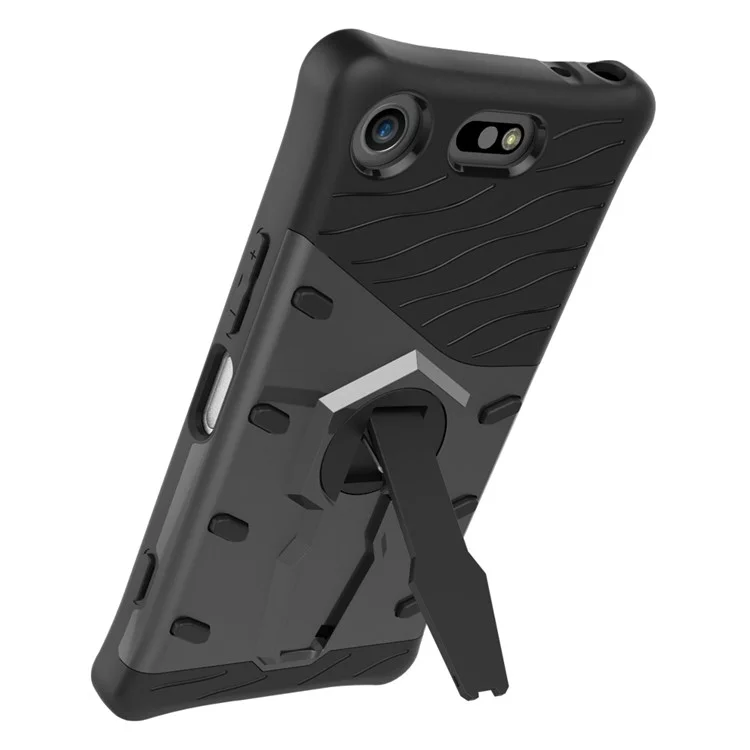 Soft TPU + Plastic Combo Detachable Phone Casing with 360-degree Rotary Kickstand for Sony Xperia XZ1 Compact - Grey