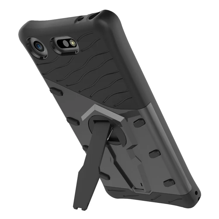 Soft TPU + Plastic Combo Detachable Phone Casing with 360-degree Rotary Kickstand for Sony Xperia XZ1 Compact - Grey