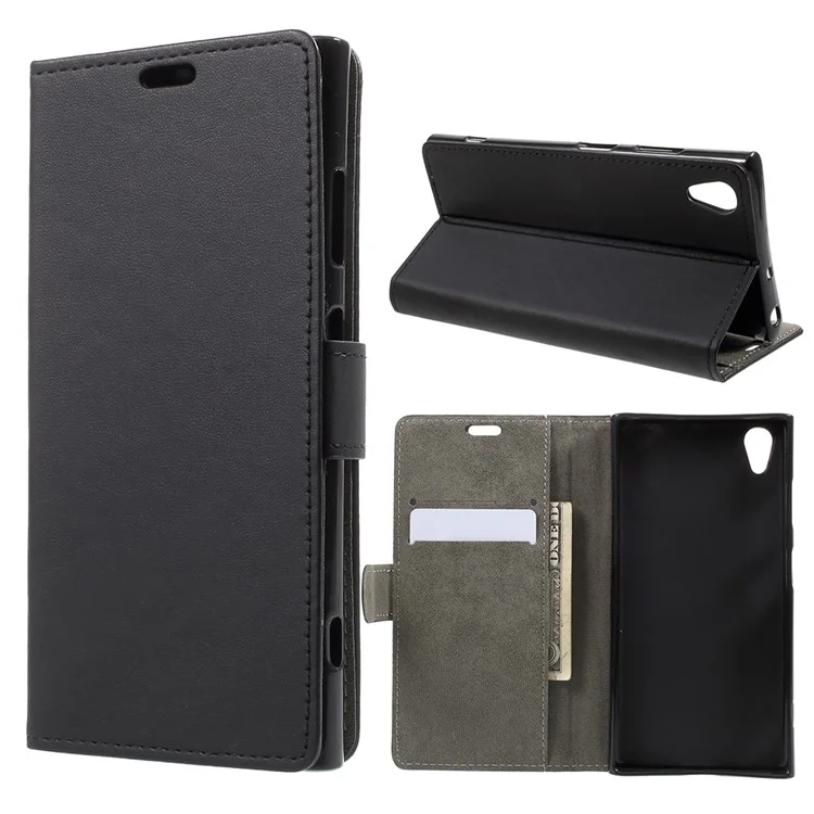 Flip PU Leather Wallet Stand Case for Sony Xperia XA1 Plus - Black