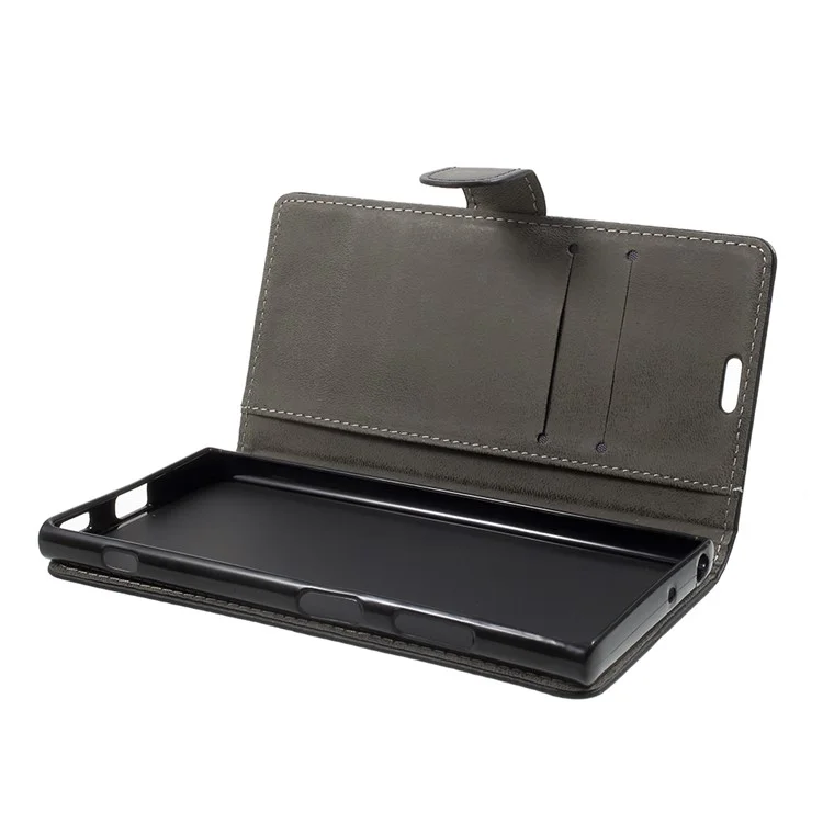 Flip PU Leather Wallet Stand Case for Sony Xperia XA1 Plus - Black