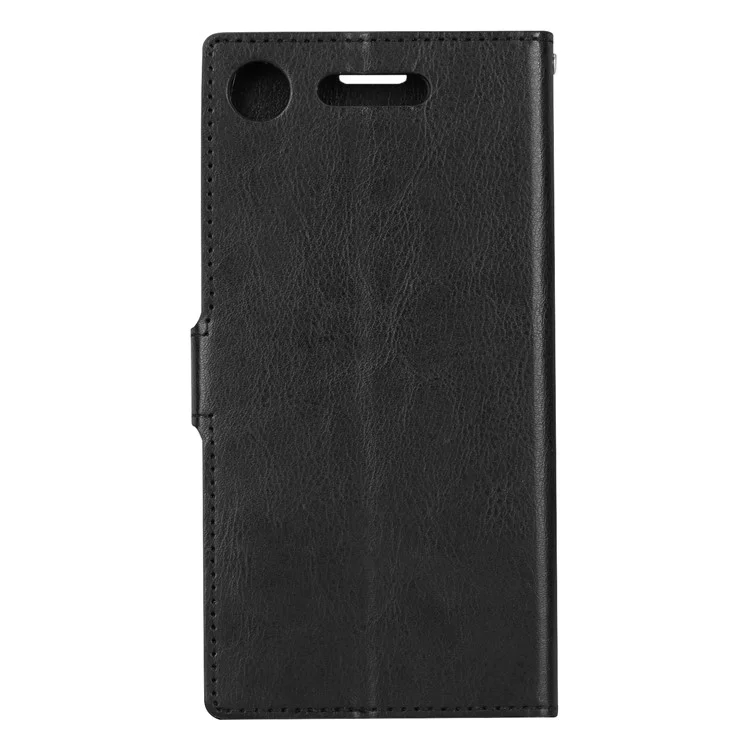 For Sony Xperia XZ1 Compact Crazy Horse Leather Wallet Case with Stand - Black