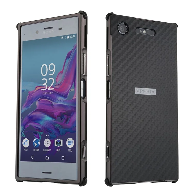 Slide-on Carbon Fibre Combo Shell Case (Metal + TPU) for Sony Xperia XZ1 - Black