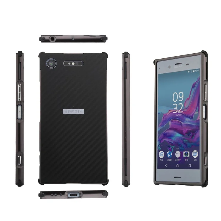 Slide-on Carbon Fibre Combo Shell Case (Metal + TPU) for Sony Xperia XZ1 - Black