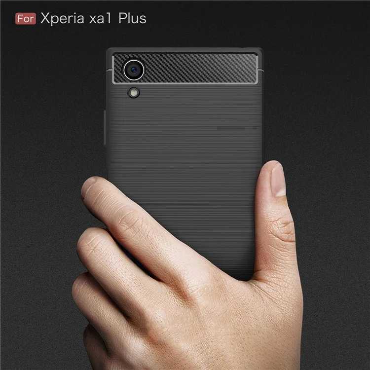 Carbon Fiber Texture Brushed TPU Back Case for Sony Xperia XA1 Plus - Black