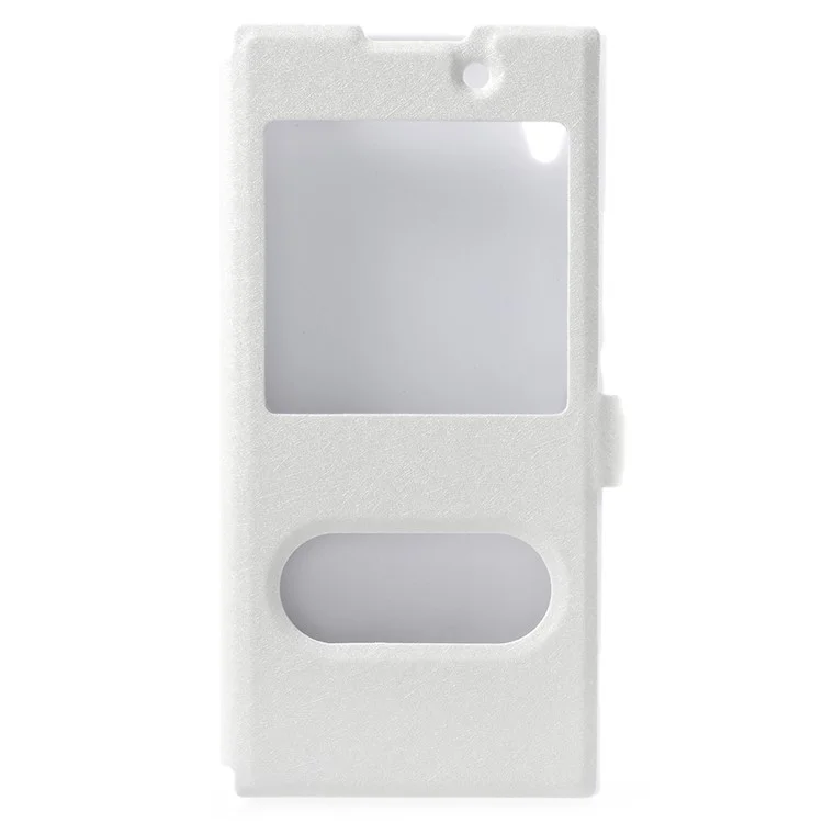 Silk Texture Dual Window Leather Phone Casing Accessory for Sony Xperia XA1 - White