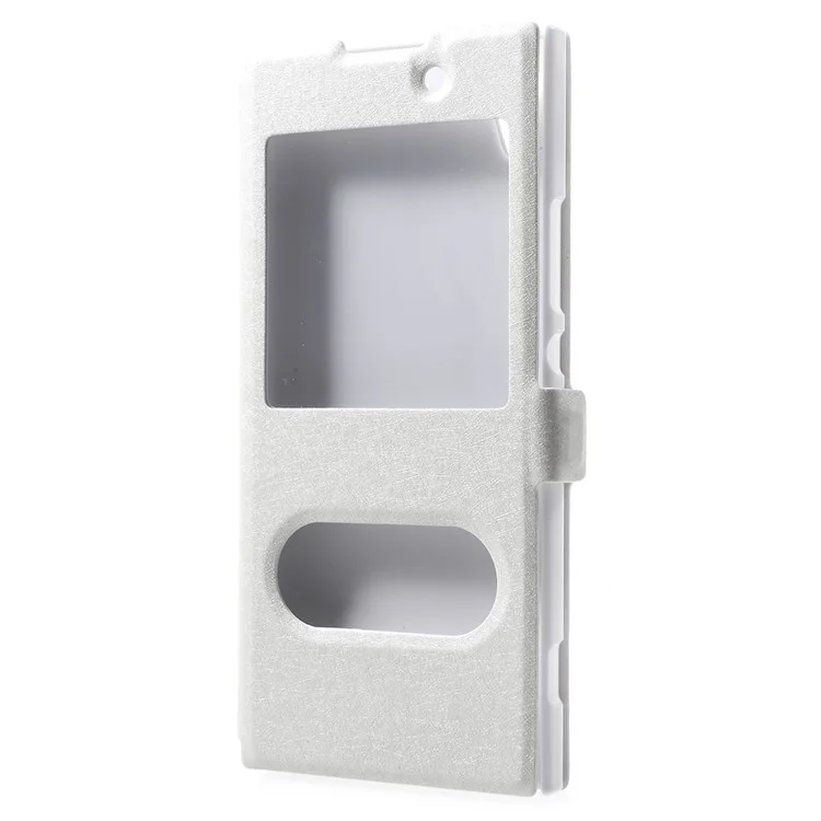 Silk Texture Dual Window Leather Phone Casing Accessory for Sony Xperia XA1 - White