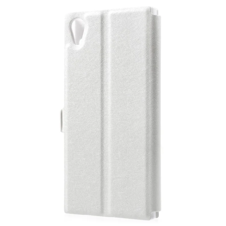 Silk Texture Dual Window Leather Phone Casing Accessory for Sony Xperia XA1 - White