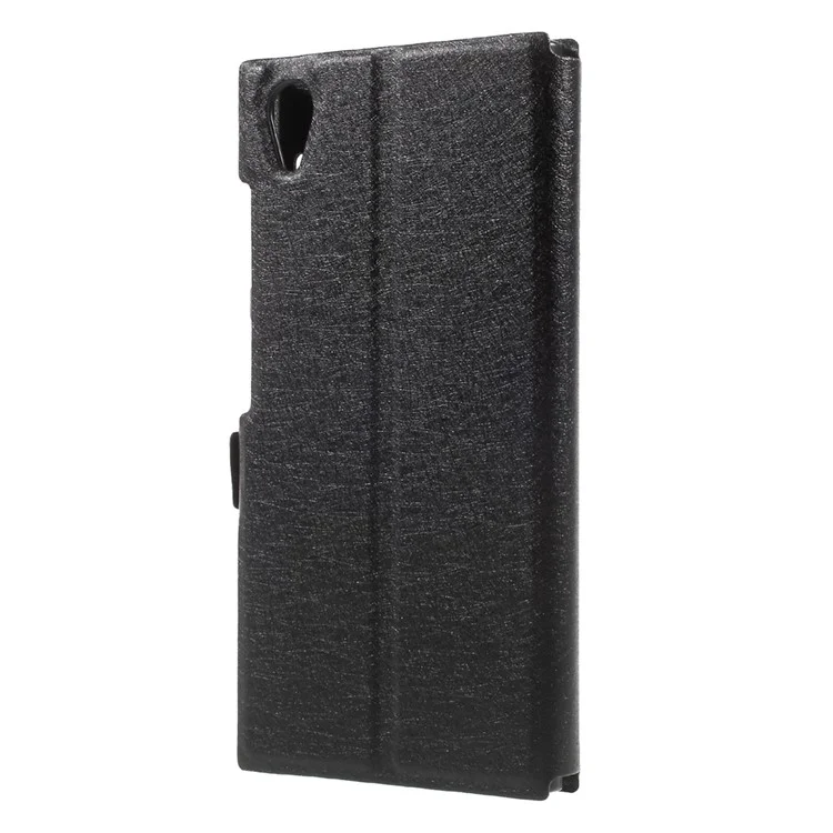 Silk Texture Dual View Window Leather Case for Sony Xperia XA1 Plus - Black