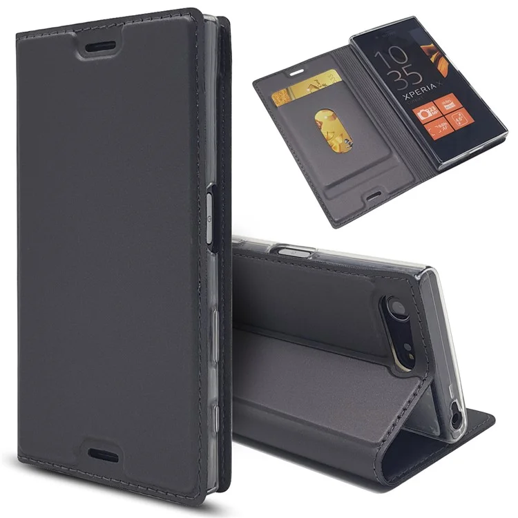 Magnetic Leather Card Holder Case for Sony Xperia X Compact - Black