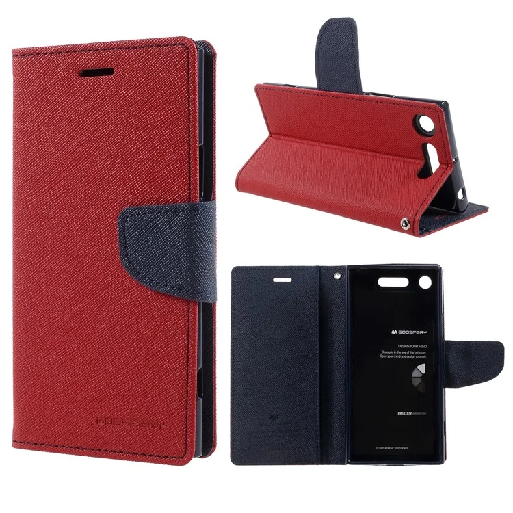 MERCURY GOOSPERY Fancy Diary PU Leather Wallet Stand Case for Sony Xperia XZ1 - Red