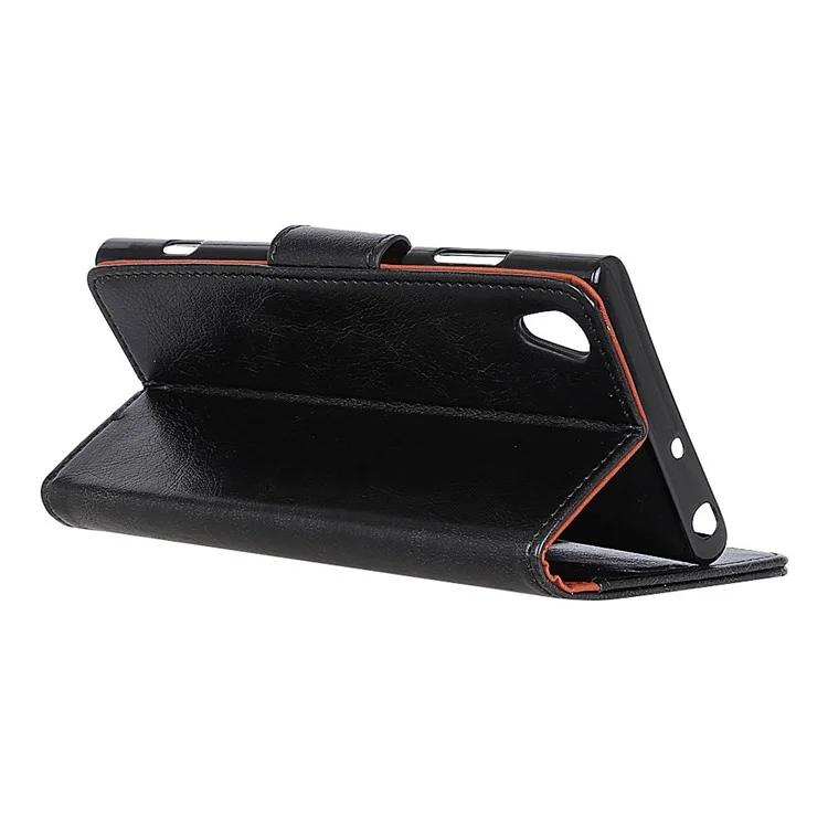 Nappa Pattern Split Leather Wallet Mobile Phone Case for Sony Xperia XA1 Plus - Black