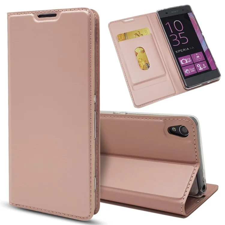 Capa de Suporte de Couro Magnético Para Sony Xperia XA / xa Dual - Rosa Ouro