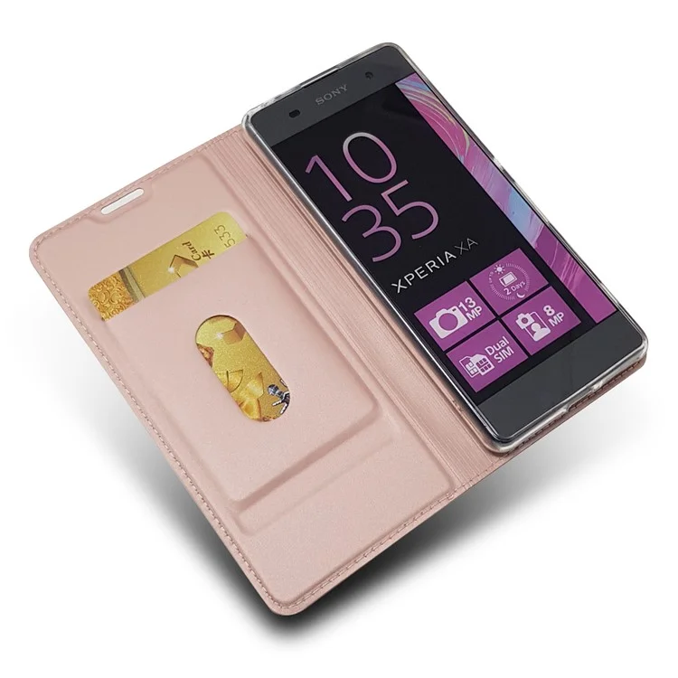 Magnetic Leather Card Holder Cover for Sony Xperia XA / XA Dual - Rose Gold