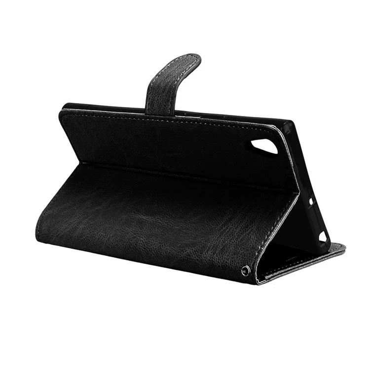 Crazy Horse Wallet Leather Stand Case for Sony Xperia XA1 Ultra - Black