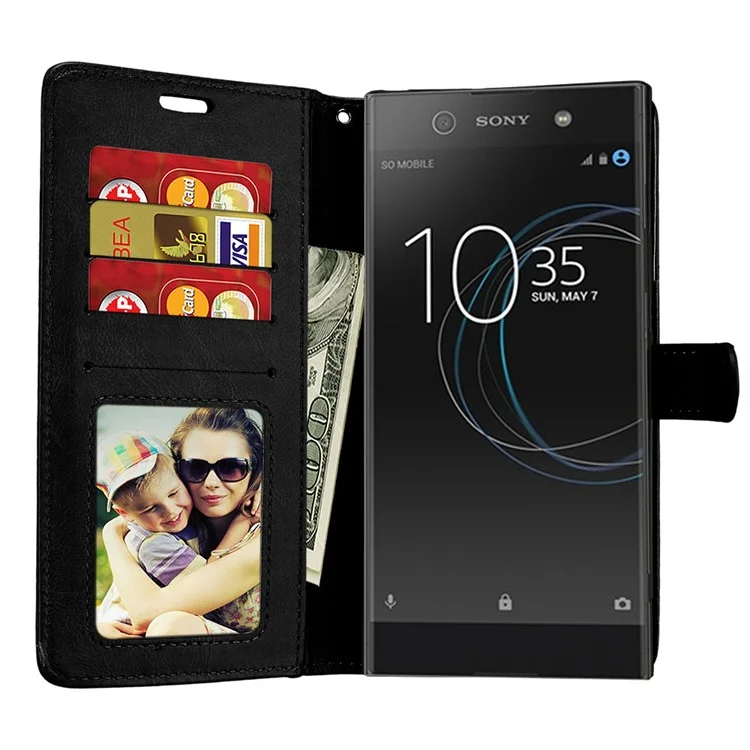 Crazy Horse Wallet Leather Stand Case for Sony Xperia XA1 Ultra - Black