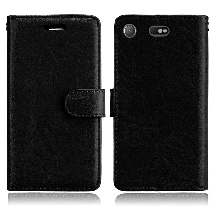 Crazy Horse Wallet Leather Stand Case for Sony Xperia XZ1 Compact - Black
