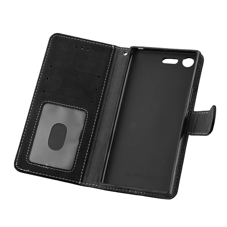 Matte Surface PU Leather 3 Card Slots Wallet Stand Mobile Phone Cover for Sony Xperia XZ Premium - Black