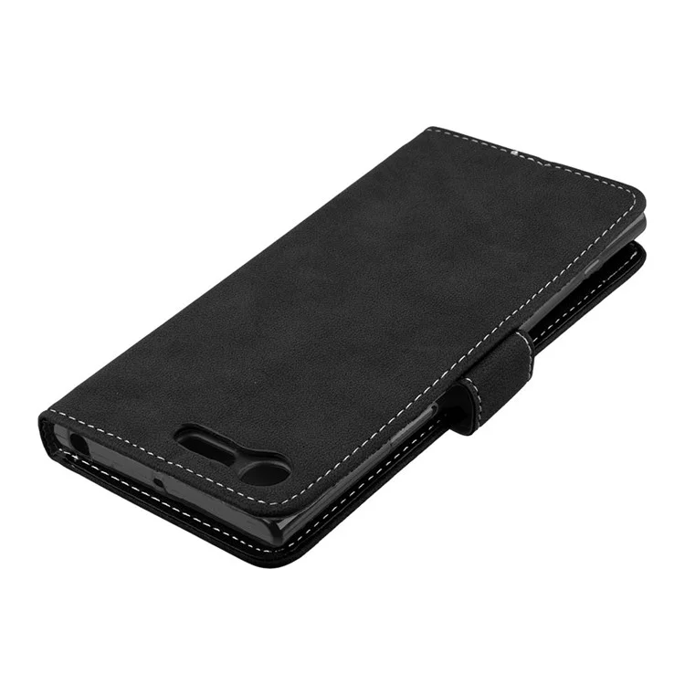 Matte Surface PU Leather 3 Card Slots Wallet Stand Mobile Phone Cover for Sony Xperia XZ Premium - Black