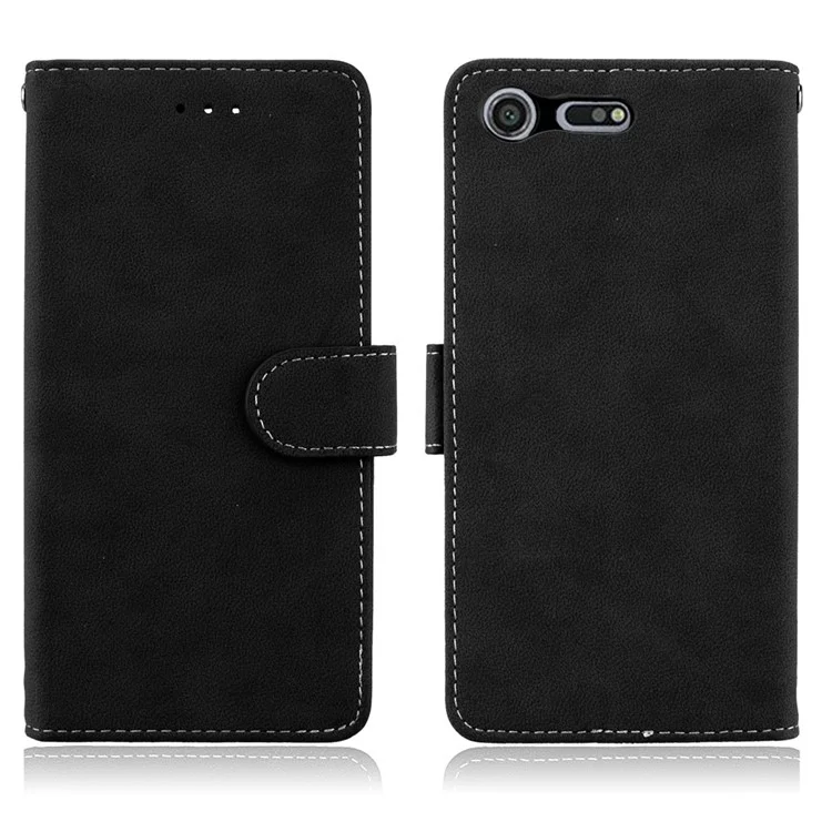 Matte Surface PU Leather 3 Card Slots Wallet Stand Mobile Phone Cover for Sony Xperia XZ Premium - Black