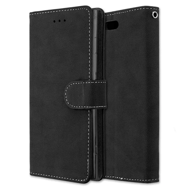 Matte Surface PU Leather 3 Card Slots Wallet Stand Mobile Phone Cover for Sony Xperia XZ Premium - Black