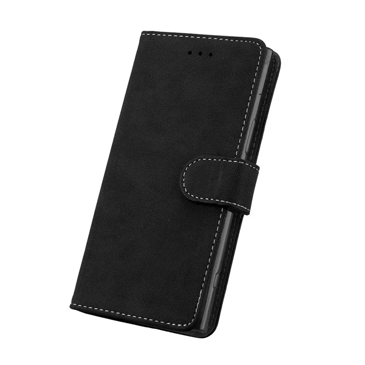 Matte Surface PU Leather 3 Card Slots Wallet Stand Mobile Phone Cover for Sony Xperia XZ Premium - Black