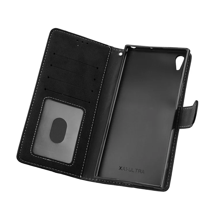Matte Surface PU Leather 3 Card Slots Wallet Stand Mobile Phone Case for Sony Xperia XA1 Ultra - Black