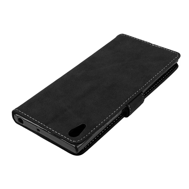 Matte Surface PU Leather 3 Card Slots Wallet Stand Mobile Phone Case for Sony Xperia XA1 Ultra - Black