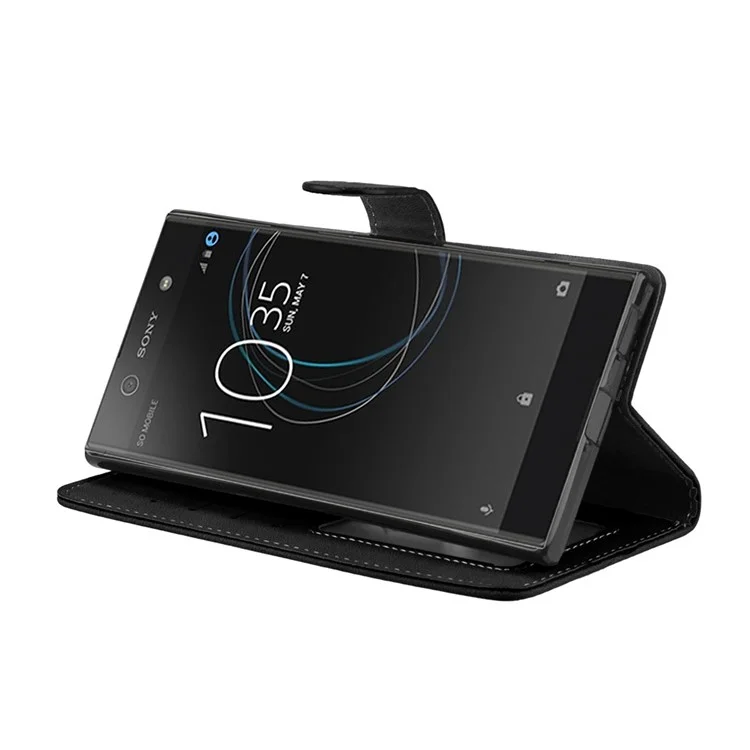 Matte Surface PU Leather 3 Card Slots Wallet Stand Mobile Phone Case for Sony Xperia XA1 Ultra - Black