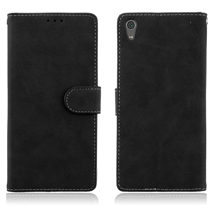Matte Surface PU Leather 3 Card Slots Wallet Stand Mobile Phone Case for Sony Xperia XA1 Ultra - Black