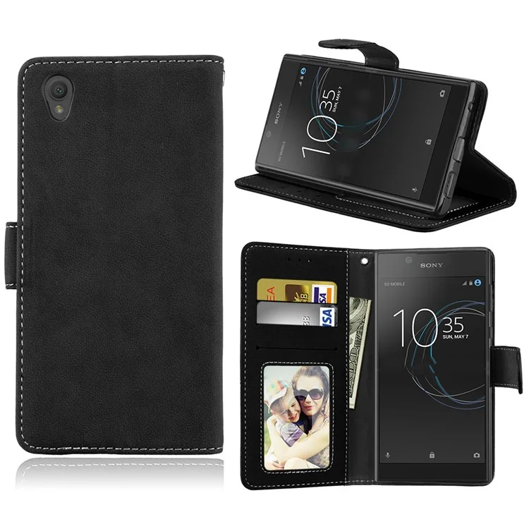Matte Surface Wallet Leather Stand Case for Sony Xperia L1 - Black