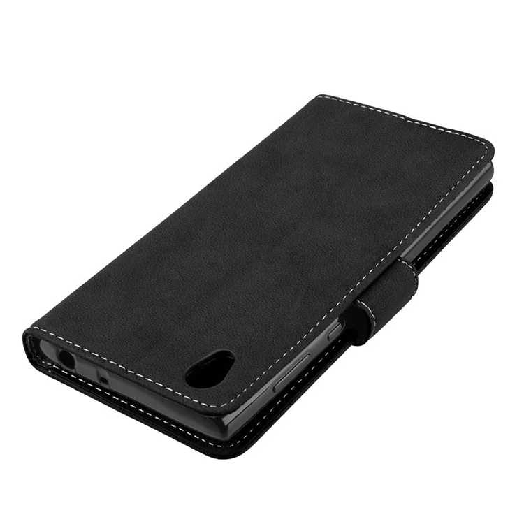 Matte Surface Wallet Leather Stand Case for Sony Xperia L1 - Black