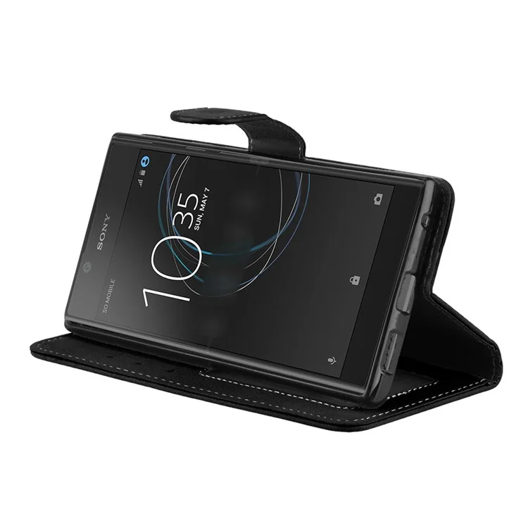Matte Surface Wallet Leather Stand Case for Sony Xperia L1 - Black
