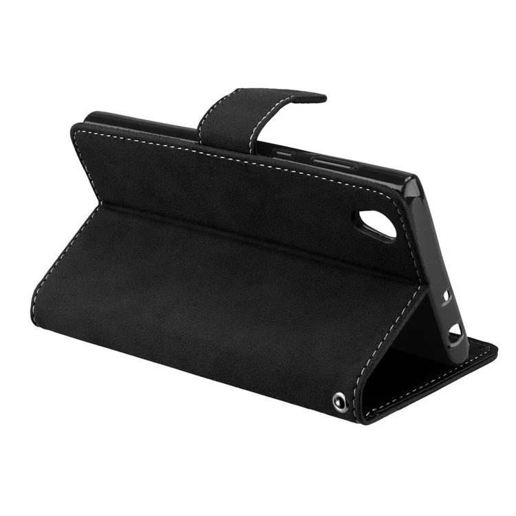Matte Surface Wallet Leather Stand Case for Sony Xperia L1 - Black