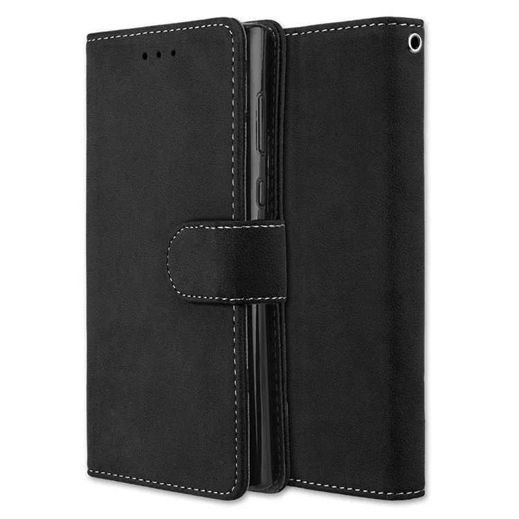 Matte Surface Wallet Leather Stand Case for Sony Xperia L1 - Black