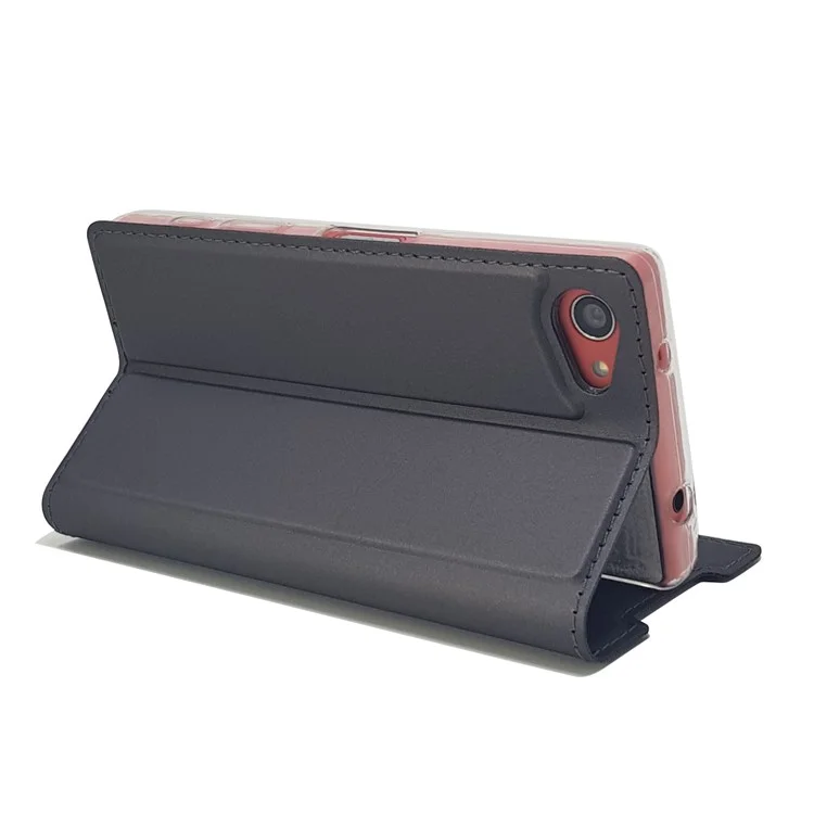 Magnetic Attraction Card Holder PU Leather Case for Sony Xperia Z5 Compact - Black
