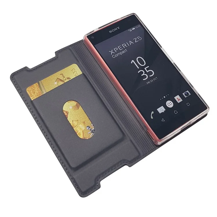 Magnetic Attraction Card Holder PU Leather Case for Sony Xperia Z5 Compact - Black