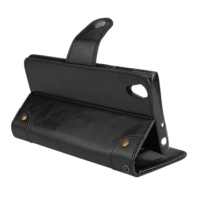 5-Slot Vintage Oil Wax Leather Phone Casing with Stand for Sony Xperia L1 - Black