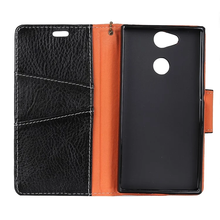 Crazy Horse Genuine Leather Wallet Stand Phone Casing for Sony Xperia XA2 - Black
