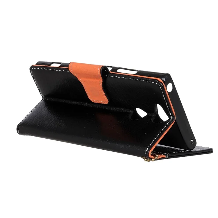 Crazy Horse Genuine Leather Wallet Stand Phone Casing for Sony Xperia XA2 - Black