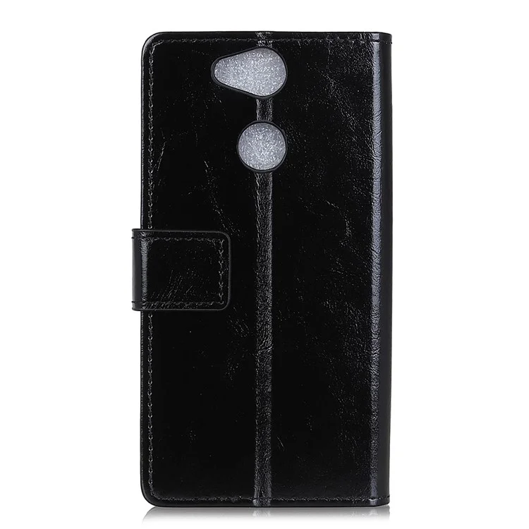 For Sony Xperia XA2 Crazy Horse Texture Leather Wallet Stand Phone Cover Case - Black