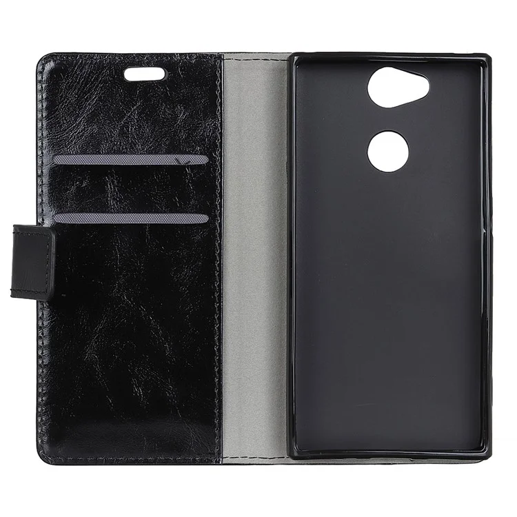 For Sony Xperia XA2 Crazy Horse Texture Leather Wallet Stand Phone Cover Case - Black